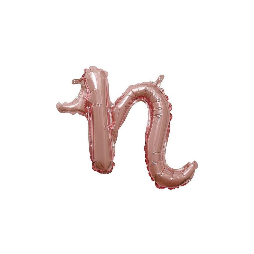 Air-Filled Rose Gold Lowercase Cursive Letter (n) Foil Balloon, 12in x 10in